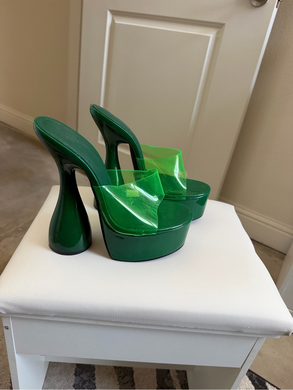Cape Robbin Green Platform Mule Heels with Clear Green Strap